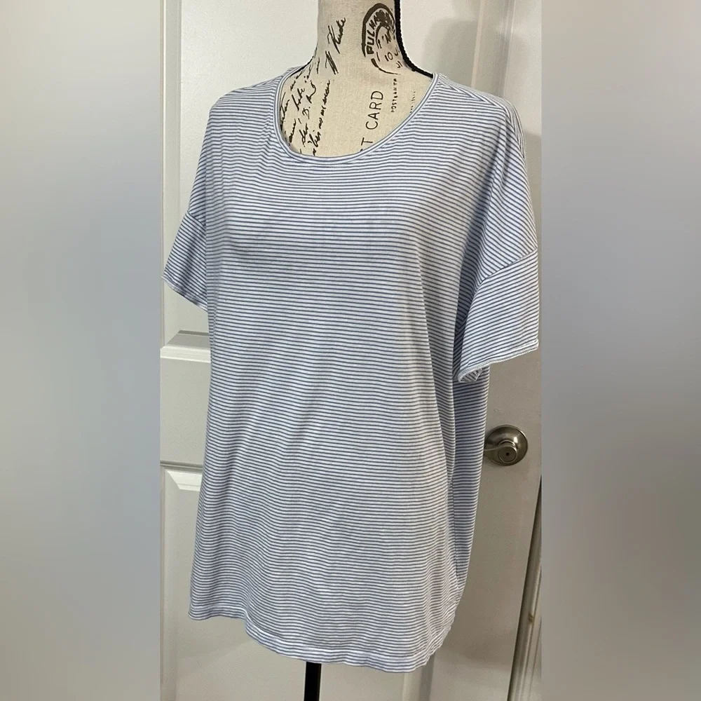 💙 Terra & Sky Women’s Crewneck Tee – Oxford Blue Stripe, Plus Size 1X  💙 - Picture 4 of 10